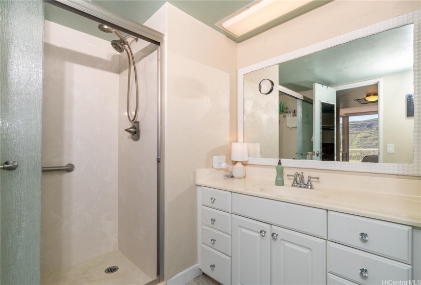 Sleek and stylish bath area