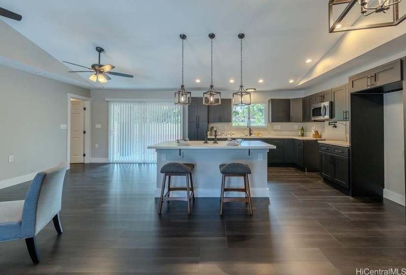 Kitchen island large enough for 4 bar stools.