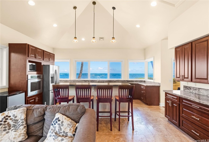 Family room to kitchen with ocean views