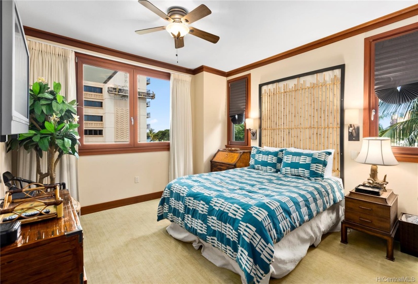 3rd bedroom can be like a second master with en suite bath, is also beautifully decorated with wall mount TV, ceiling fan and plenty of closet space.