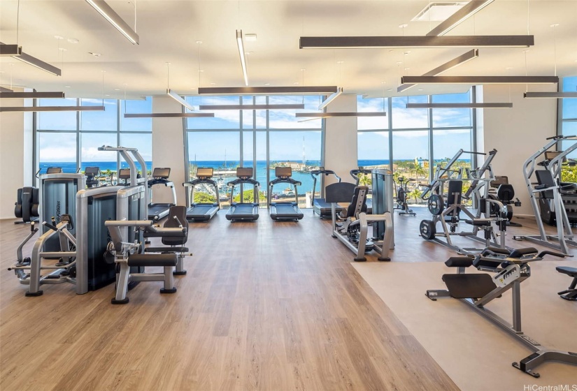 Large exercise room overlooking the ocean.