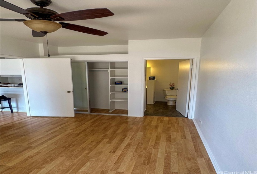 Bedroom #2. Sliding closet mirror doors with built in storage space.