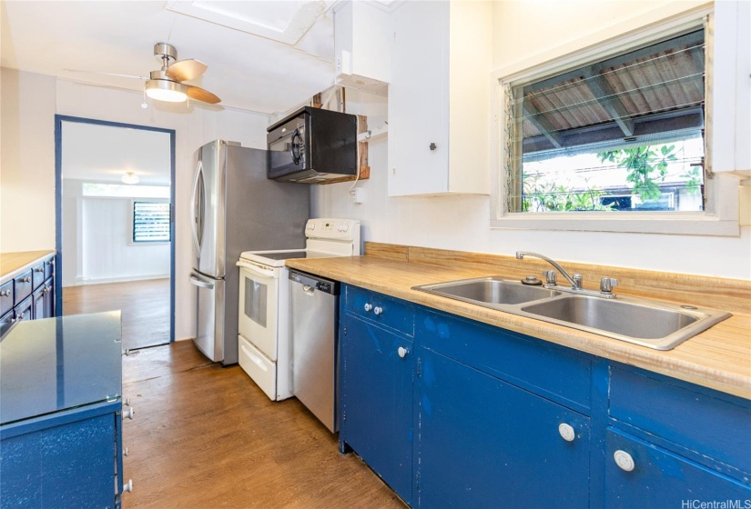 Kitchen area in cottage.