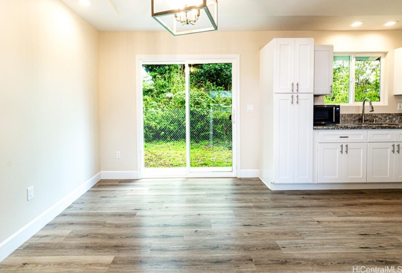 Dining area and sliding door to pet run