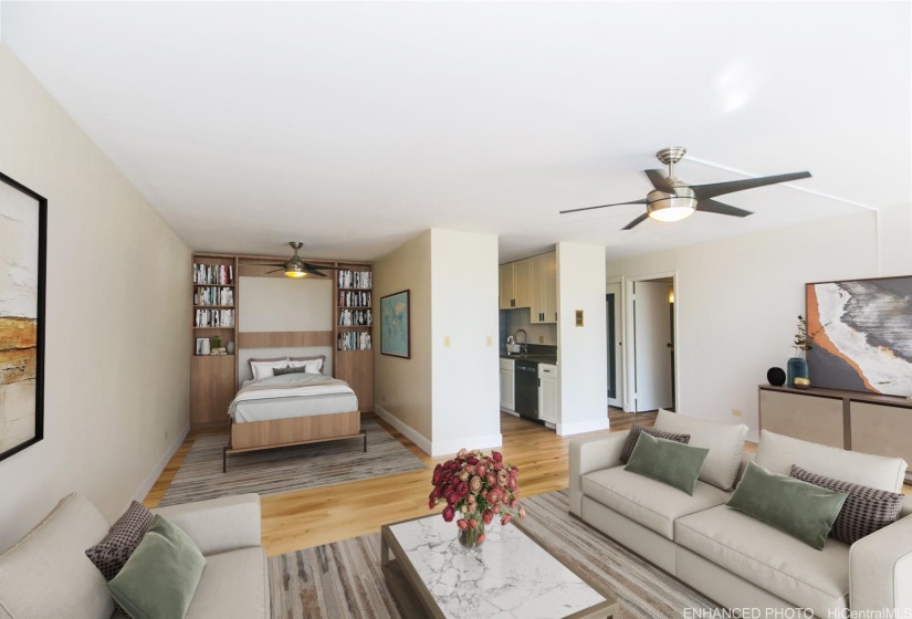 Dining Room - Enhanced (virtually staged murphy bed / table)