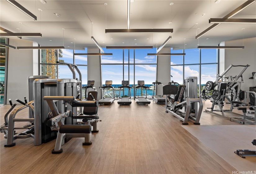 Exercise room with beautiful ocean views