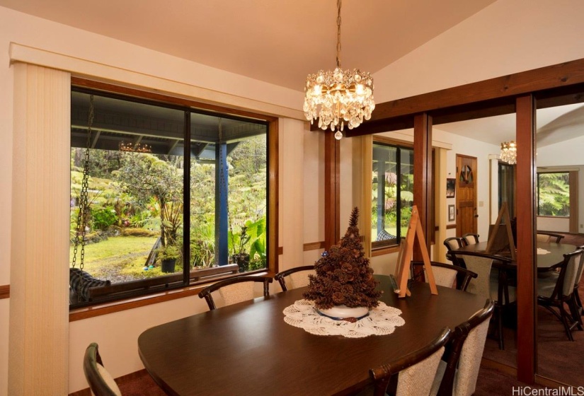 Dining room with tropical garden view