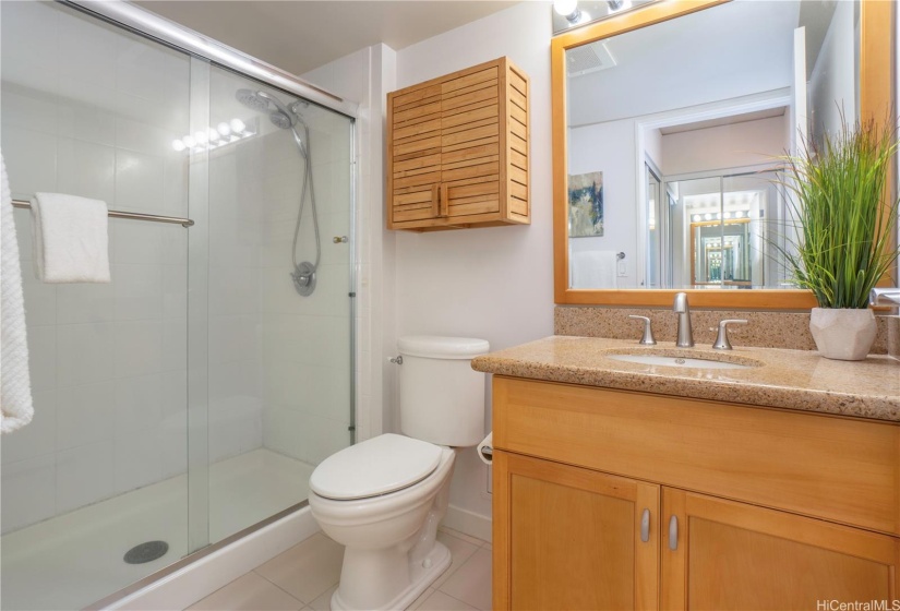 Primary bathroom with a walk-in shower.