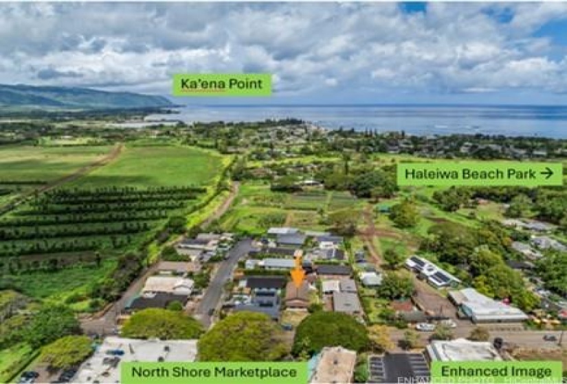 View of Haleiwa town and home. Enhanced Photo