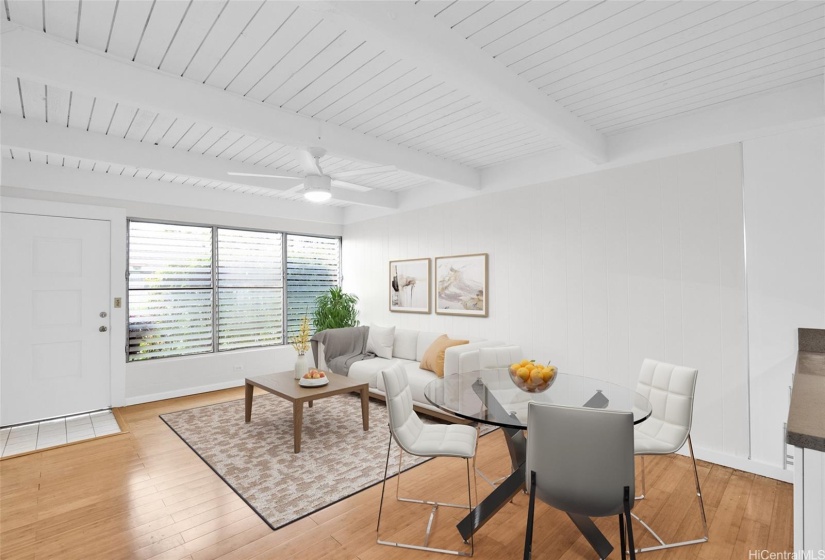 You will find multiple jealousy windows to invite breezes. New ceiling fan and other to make this ready to move in. Photo shows virtual staging.