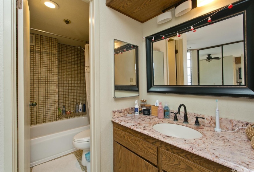 Newly refinished tub in the bathroom.