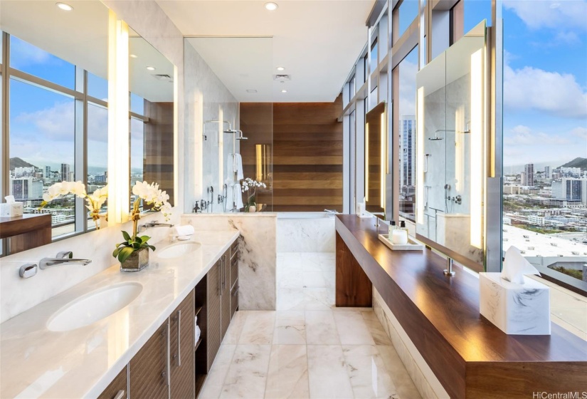 Junior suite bathroom with grand shower and lots of counter space.