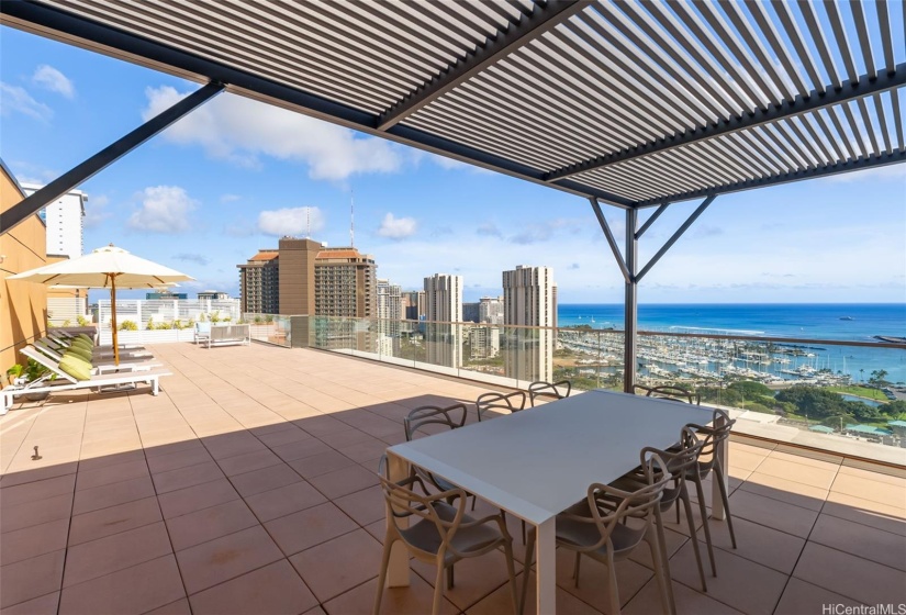 Shaded area on the rooftop lanai.