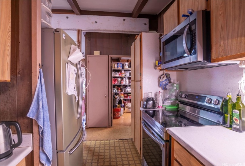 Galley kitchen from exterior door