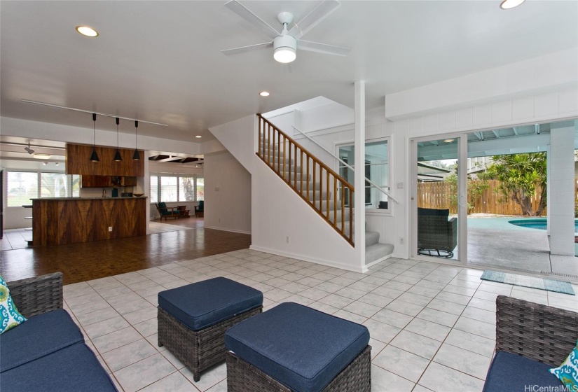 Open flowing family room and Dining room