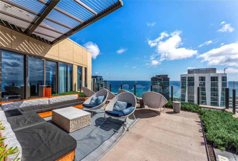 Open sky lounge area with a great ocean view