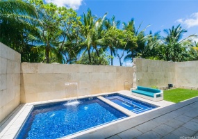 Private yard with pool and jacuzzi