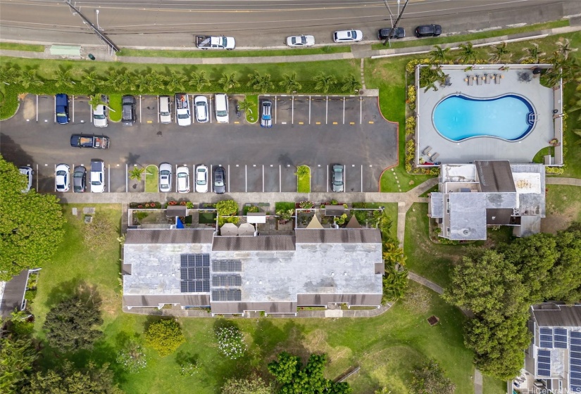 Aerial view of building #4.  Pool and community club house is very close to you.