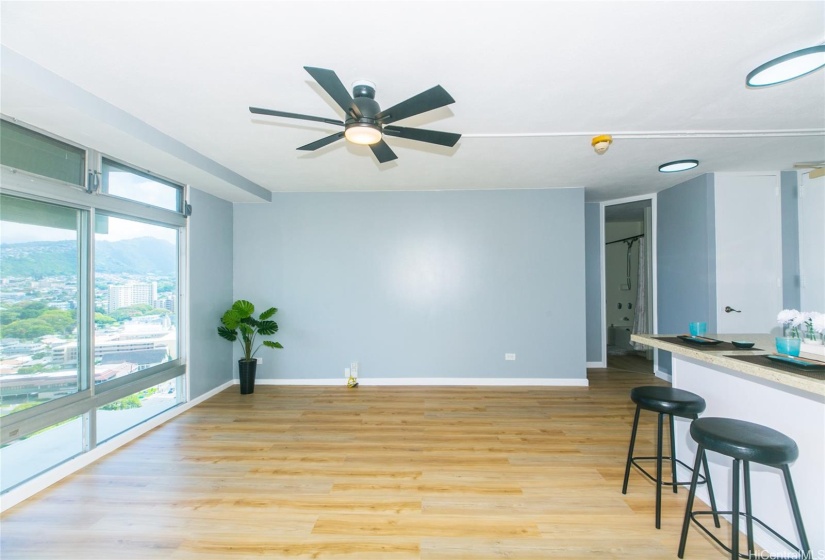 Living Room - New vinyl plank floors, New ceiling fan