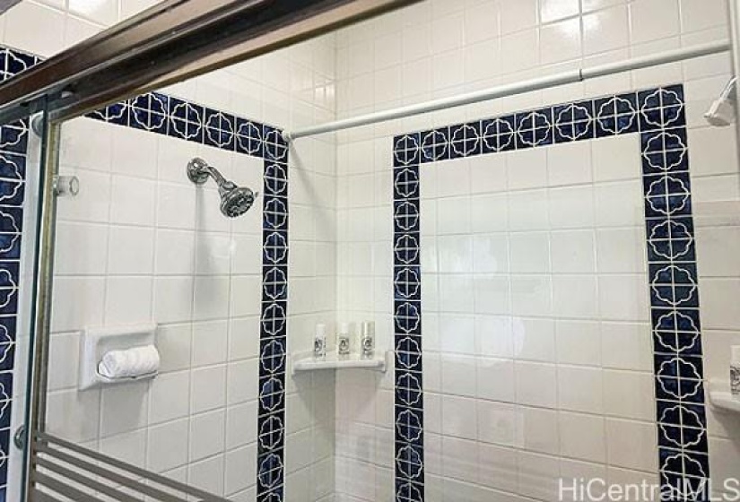 Primary shared upstairs bathroom shower enclosure, 15-857 Paradise Ala Kai Drive...