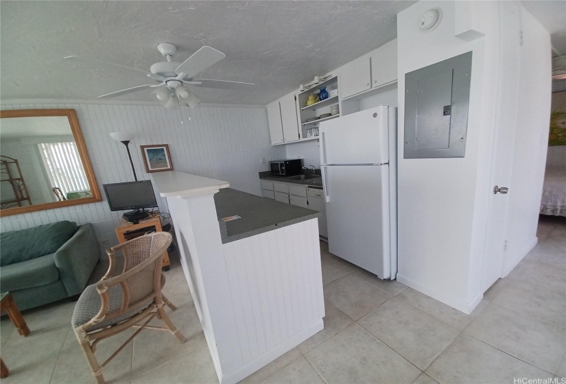 Kitchen with brand new refrugeratir/freezer