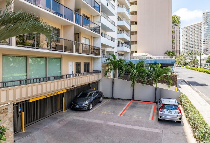 Parking space is conveniently in the front of the building.