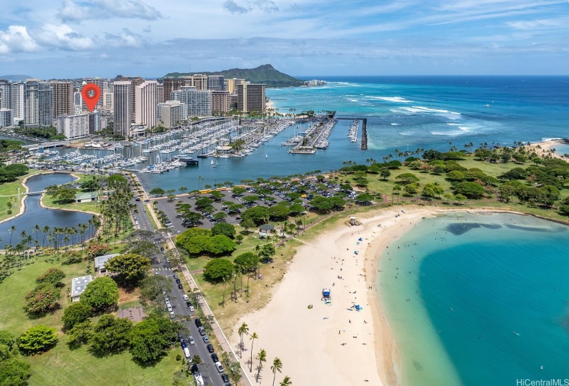 Very close proximity to Magic Island and Ala Moana Beach.