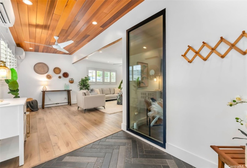 Beautiful entrance w/cedar ceiling