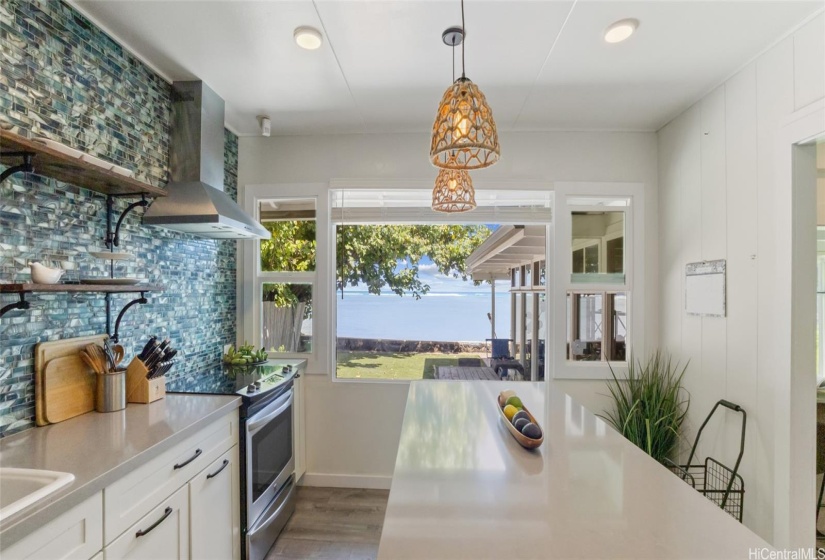 Ocean view from cottage kitchen