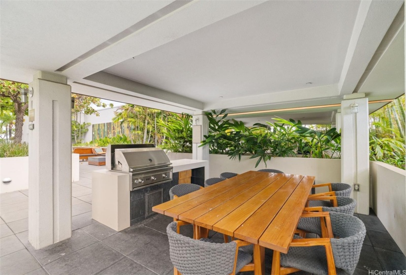 One of the barbecue cabanas on the recreation deck.