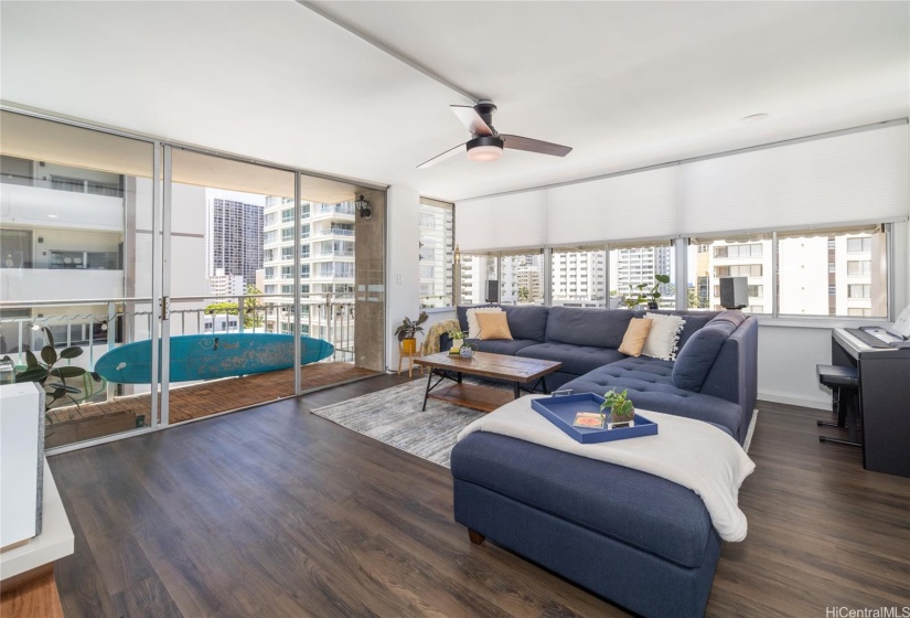 90 SQ FT LANAI WITH VIEWS OF THE ALA WAI.