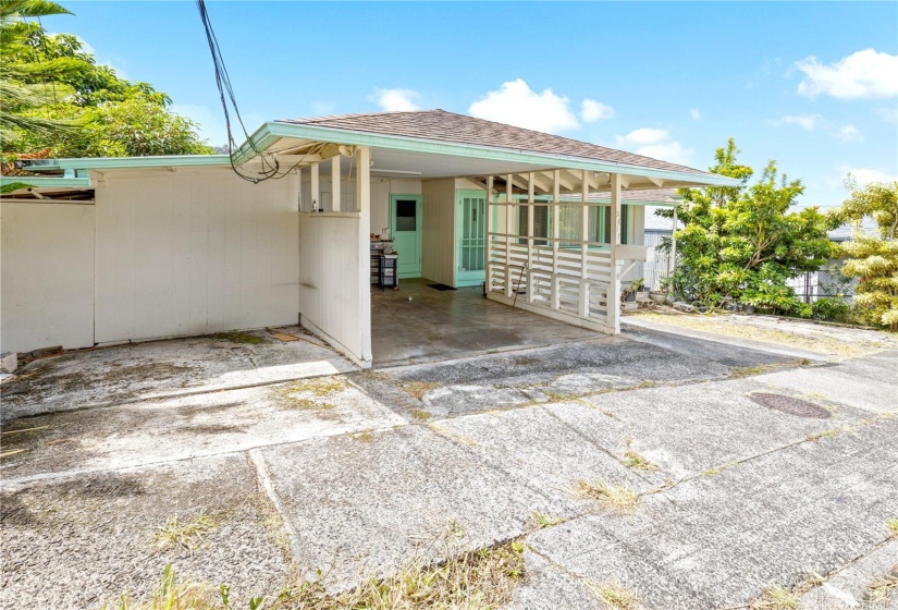 One parking to left of carport