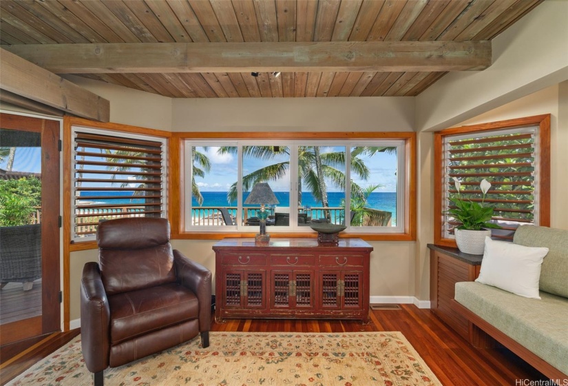 Living room view of the panoramic turquoise ocean. This home is custom in everyway!  tranquil and scenic