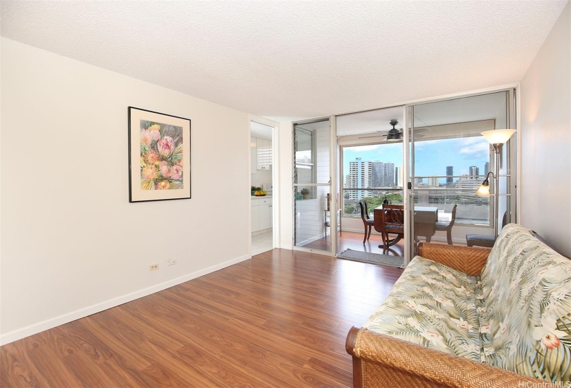 Bright and spacious living room with Honolulu City views