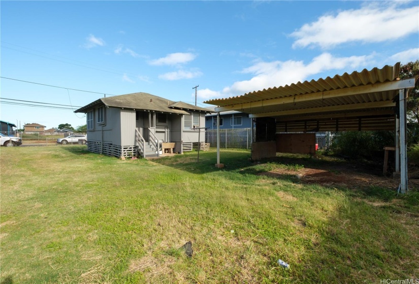 Covered area in the back yard.