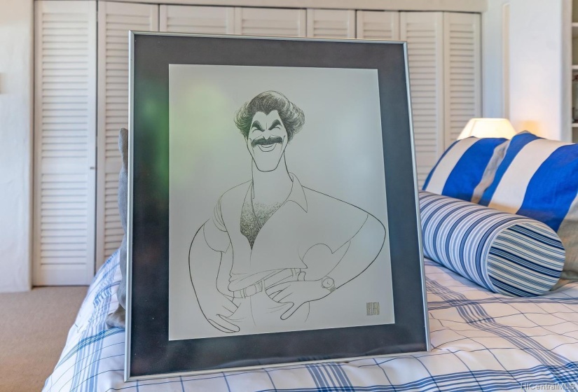 Previous owner, Magnum's own Tom Selleck caricature by Hirschfeld will be left for the new owner, done while season 2 of Magnum PI