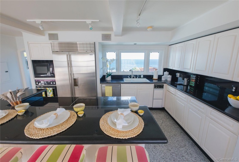 Kitchen with ocean views