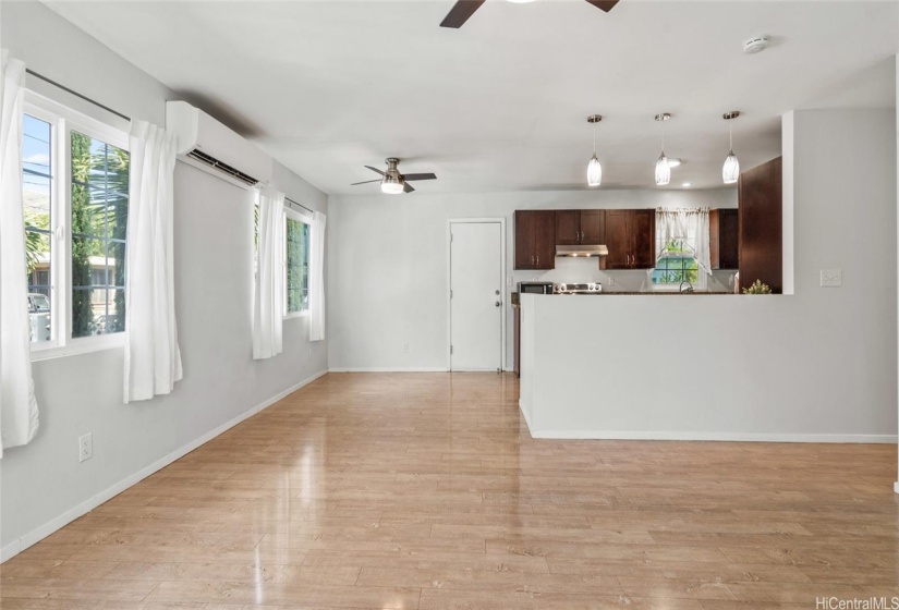 Living room looking to kitchen