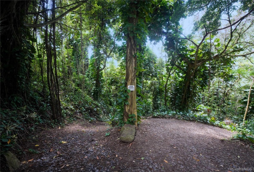 Road splits to access Unit A on the left, Unit B on the right.