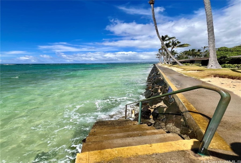 ocean area with stairs to swim