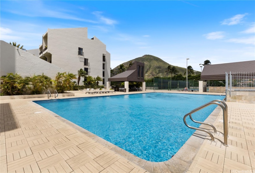 The pool is good for lap swimming.   Jacuzzi is to the right.