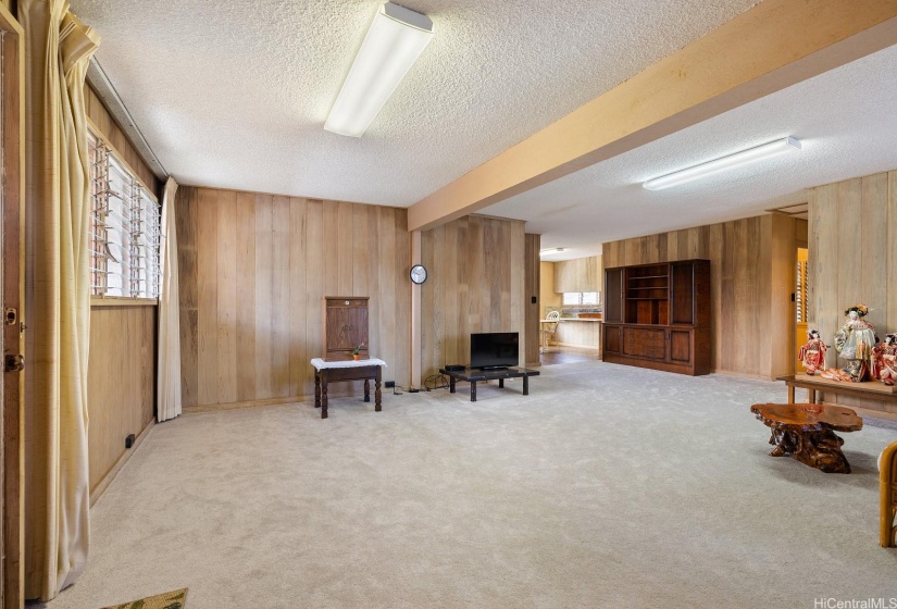 View from front door toward the kitchen and dining room to the left.