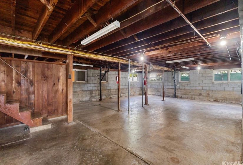 Spacious unfinished basement with a separate entrance into the basement