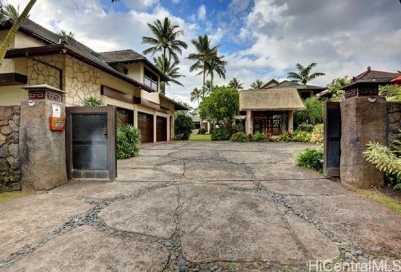 Entrance from Papailoa Road. Gated Estate. Garage and Guest House, to the Left.