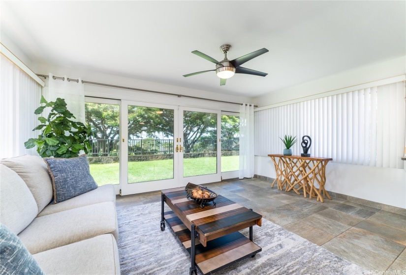 Family room leads out to the backyard.