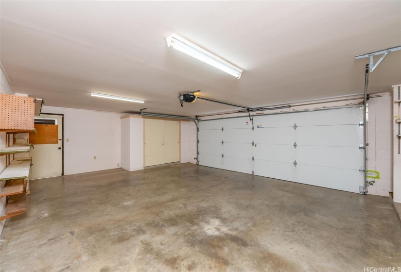 Large enclosed garage for extra privacy, lots of storage and fits 2 larger SUVs.