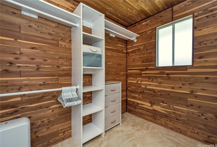 This large cedar lined closet continues to keep clothing fresh year round.