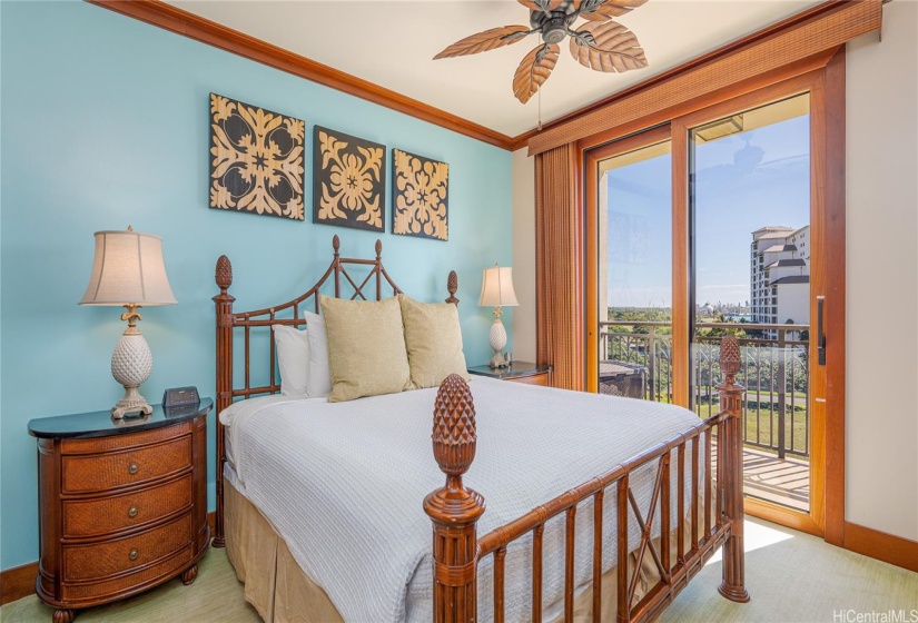 Primary Bedroom with Lanai & Bamboo Drapes