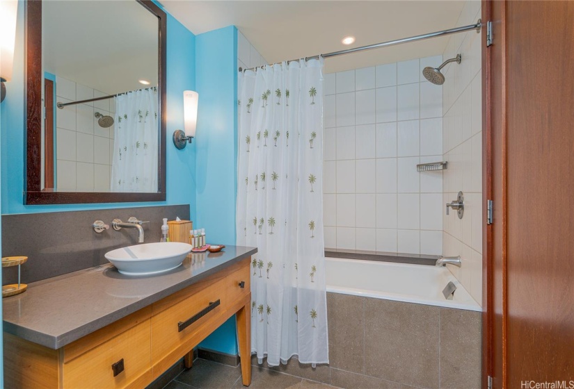 Guest Bath Vanity & Sunken Tub with Shower