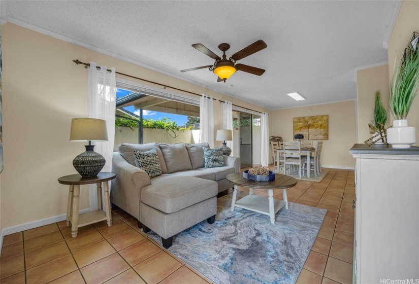 View from front entrance to living area.